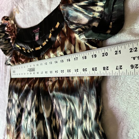 Signature By Robbie Bee Womens Size 16 Ikat Print Short Sleeve Dress Beaded Trim - Picture 6 of 11